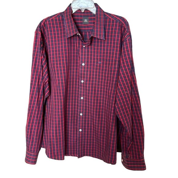 Dockers Mens Button Down Shirt Red Blue Plaid Casual Shirt 2XL u - Picture 8 of 10